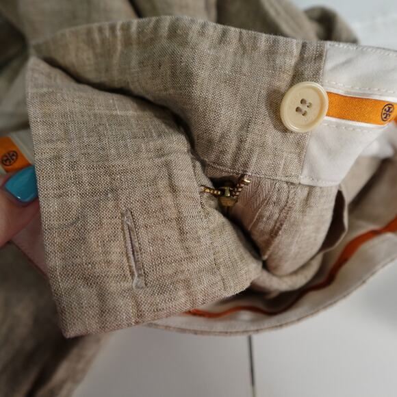 Tory Burch Pants Women 4 Linen Wide Leg Cuffed Tan Brown Beachy Preppy Lagenlook - Picture 7 of 11